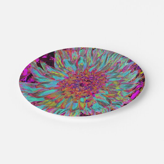 Psychedelic Aquamarin Blue Abstrakt Decorative Dah Pappteller (Schrägansicht)