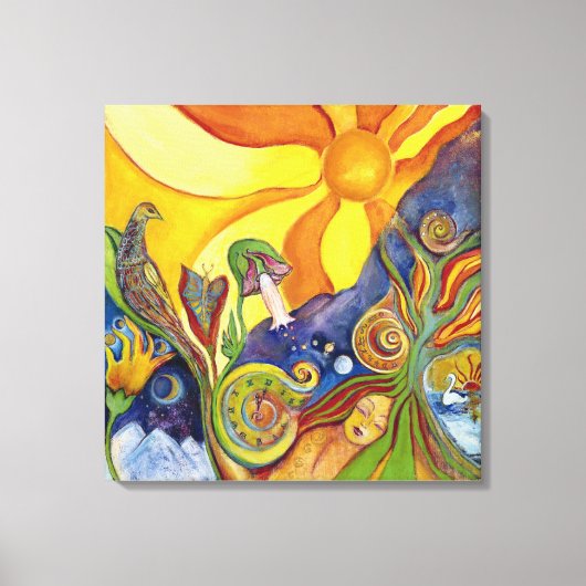 Psychedelic Art - 60s -Hippie Woman - Sun Birds Leinwanddruck (Vorderseite)