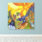 Psychedelic Art - 60s -Hippie Woman - Sun Birds Leinwanddruck (Insitu (Holzboden))