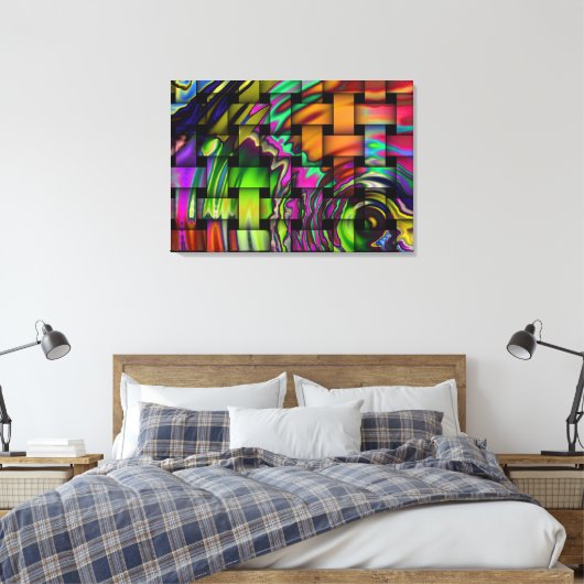 Psychedelic Basket Weave Wrapped Canvas Print Leinwanddruck (Insitu (Schlafzimmer))