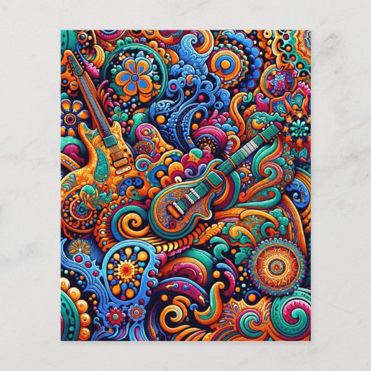 Psychedelic Batik Gitarre Kunstfarbenfrohe Retro M (Vorderseite)