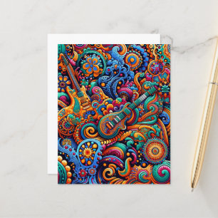 Psychedelic Batik Gitarre Kunstfarbenfrohe Retro M