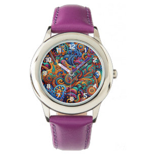 Psychedelic Batik Gitarre Kunstfarbenfrohe Retro M Armbanduhr