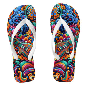 Psychedelic Batik Gitarre Kunstfarbenfrohe Retro M Badesandalen