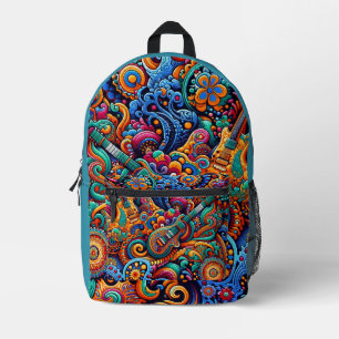 Psychedelic Batik Gitarre Kunstfarbenfrohe Retro M Bedruckter Rucksack