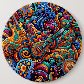 Psychedelic Batik Gitarre Kunstfarbenfrohe Retro M Button (Vorderseite)