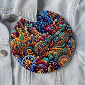 Psychedelic Batik Gitarre Kunstfarbenfrohe Retro M Button (Beispiel)
