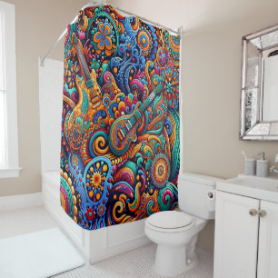 Psychedelic Batik Gitarre Kunstfarbenfrohe Retro M Duschvorhang