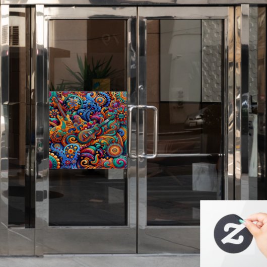 Psychedelic Batik Gitarre Kunstfarbenfrohe Retro M Fensteraufkleber (Büro Tür)