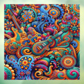Psychedelic Batik Gitarre Kunstfarbenfrohe Retro M Fensteraufkleber (Blatt 3)