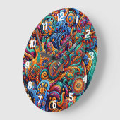 Psychedelic Batik Gitarre Kunstfarbenfrohe Retro M Große Wanduhr (Winkel)