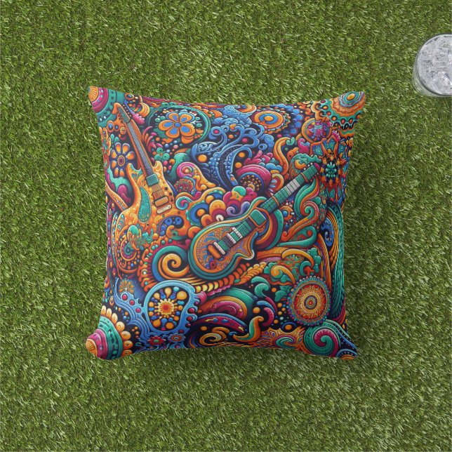 Psychedelic Batik Gitarre Kunstfarbenfrohe Retro M Kissen (Golfball-Marker)