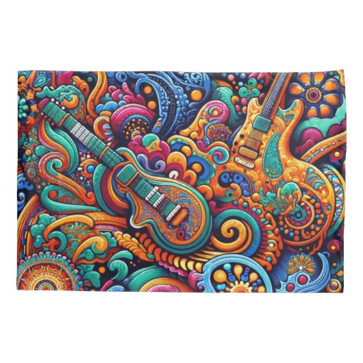 Psychedelic Batik Gitarre Kunstfarbenfrohe Retro M Kissenbezug (Rückseite)