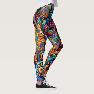 Psychedelic Batik Gitarre Kunstfarbenfrohe Retro M Leggings