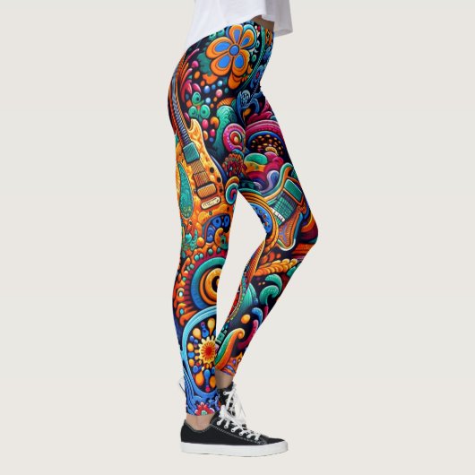 Psychedelic Batik Gitarre Kunstfarbenfrohe Retro M Leggings (Rechts)