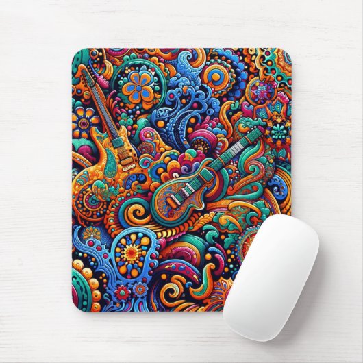 Psychedelic Batik Gitarre Kunstfarbenfrohe Retro M Mousepad (Mit Mouse)