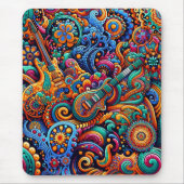 Psychedelic Batik Gitarre Kunstfarbenfrohe Retro M Mousepad (Vorne)