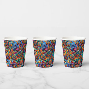 Psychedelic Batik Gitarre Kunstfarbenfrohe Retro M Pappbecher