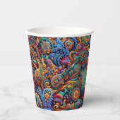 Psychedelic Batik Gitarre Kunstfarbenfrohe Retro M Pappbecher (Vorderseite)