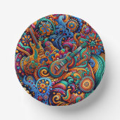 Psychedelic Batik Gitarre Kunstfarbenfrohe Retro M Pappteller (Vorderseite)