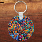 Psychedelic Batik Gitarre Kunstfarbenfrohe Retro M Schlüsselanhänger (Vorderseite)