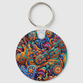 Psychedelic Batik Gitarre Kunstfarbenfrohe Retro M Schlüsselanhänger (Rückseite)