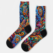 Psychedelic Batik Gitarre Kunstfarbenfrohe Retro M Socken (Linkes Detail)