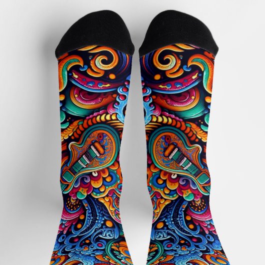 Psychedelic Batik Gitarre Kunstfarbenfrohe Retro M Socken (Oben)