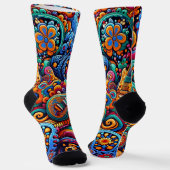 Psychedelic Batik Gitarre Kunstfarbenfrohe Retro M Socken (Gewinkelt)