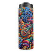 Psychedelic Batik Gitarre Kunstfarbenfrohe Retro M Thermosbecher (Vorderseite)