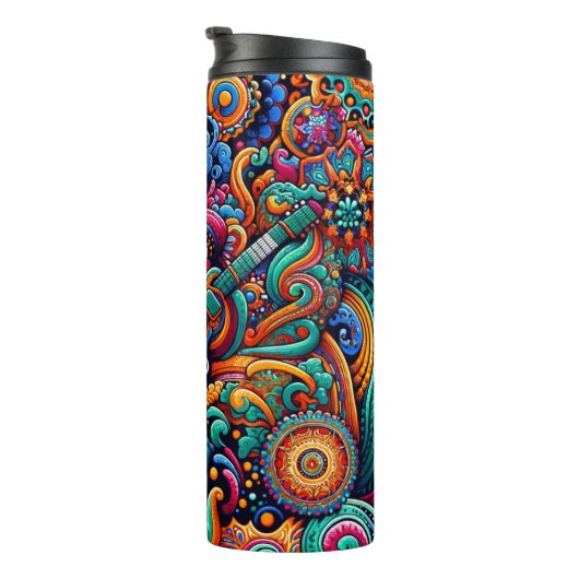 Psychedelic Batik Gitarre Kunstfarbenfrohe Retro M Thermosbecher (Nach rechts gedreht)