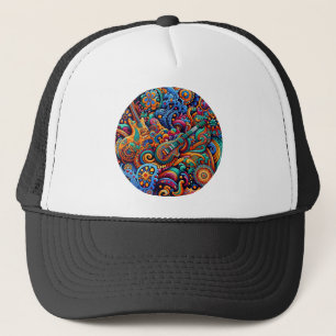 Psychedelic Batik Gitarre Kunstfarbenfrohe Retro M Truckerkappe