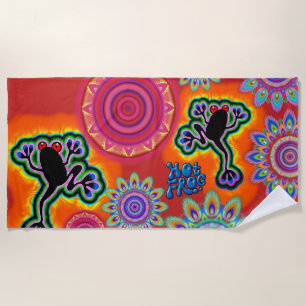 Psychedelic Beach Handtuch Hot Frog Surf Crimson