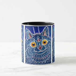 Psychedelic Blue Cat Painting von Louis Wain Tasse