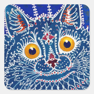 Psychedelic Blue Cat von Louis Wain Quadratischer Aufkleber
