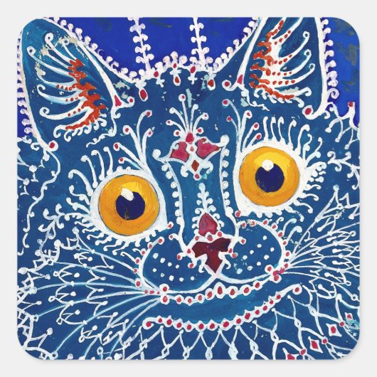 Psychedelic Blue Cat von Louis Wain Quadratischer Aufkleber (Vorderseite)