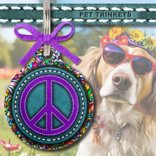 Psychedelic Blue Lila Leather Peace Haustiermarke (Von Creator hochgeladen)