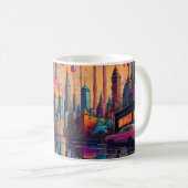 Psychedelic Blue Orange Drippy City Kaffeetasse (VorderseiteRechts)