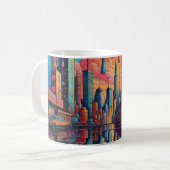 Psychedelic Blue Orange Drippy City Kaffeetasse (Vorderseite Links)