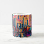 Psychedelic Blue Orange Drippy City Kaffeetasse (Mittel)