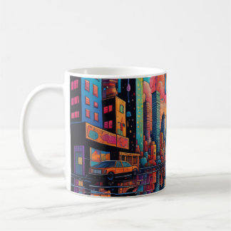 Psychedelic Blue Orange Drippy City Kaffeetasse