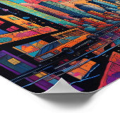 Psychedelic Blue Orange Drippy City Poster (Ecke)