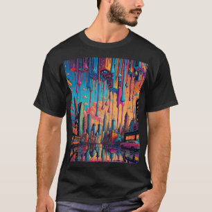 Psychedelic Blue Orange Drippy City T-Shirt