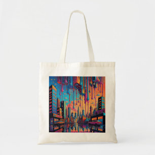 Psychedelic Blue Orange Drippy City Tragetasche
