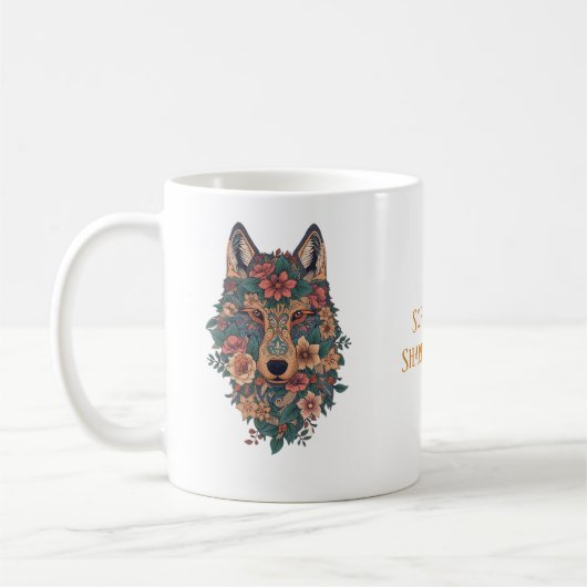 Psychedelic Boho Floral Wolf Art Coffee Kaffeetasse (Links)