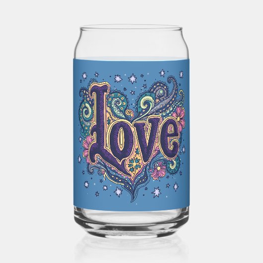 Psychedelic Boho Liebe Letting mit floraler Akzent Dosenglas (Vorderseite)