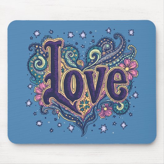 Psychedelic Boho Liebe Letting mit floraler Akzent Mousepad (Vorne)