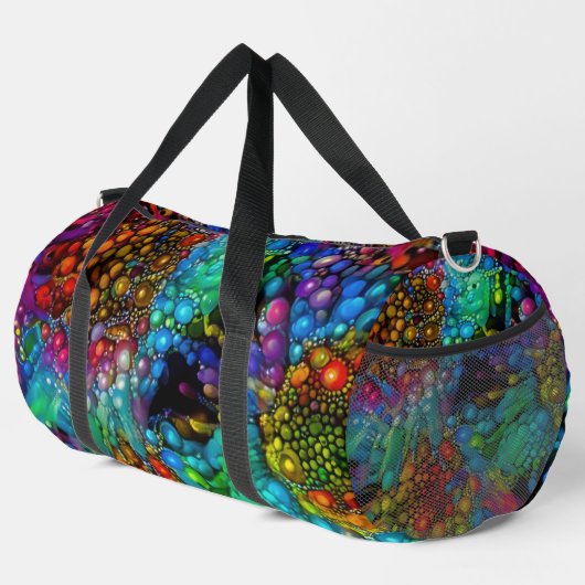 Psychedelic Bubble Burst Abstrakt Daisies Duffle Bag (Rechte Ecke)