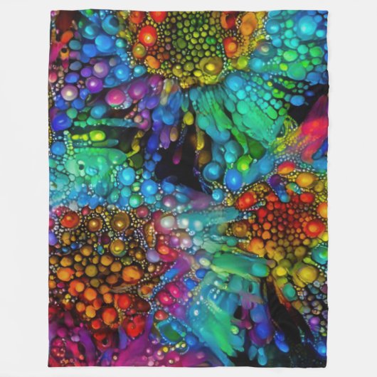 Psychedelic Bubble Burst Abstrakt Daisies Fleecedecke (Vorderseite)