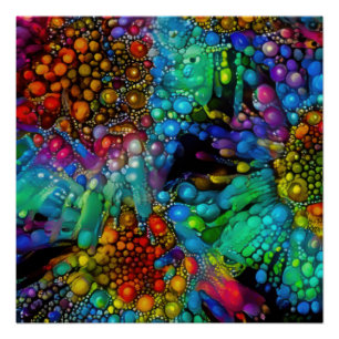 Psychedelic Bubble Burst Abstrakt Daisies Poster